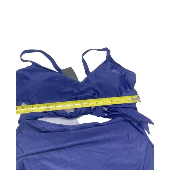 Women's Plus Size One Piece Bathing Suit Blue 18W with Front Tie Accent - Picture 6 of 11